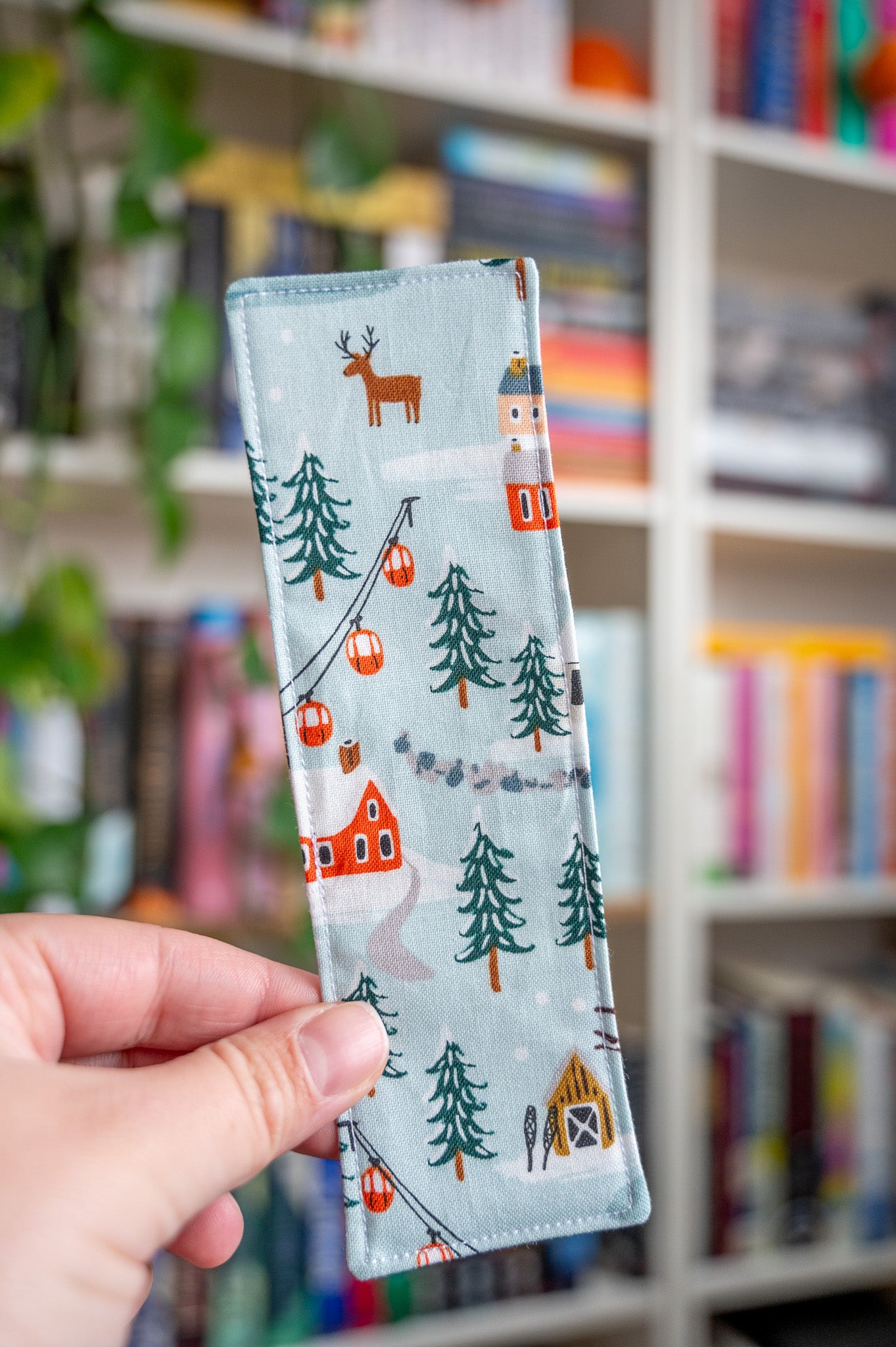 Light Blue Winter Village Fabric Bookmark