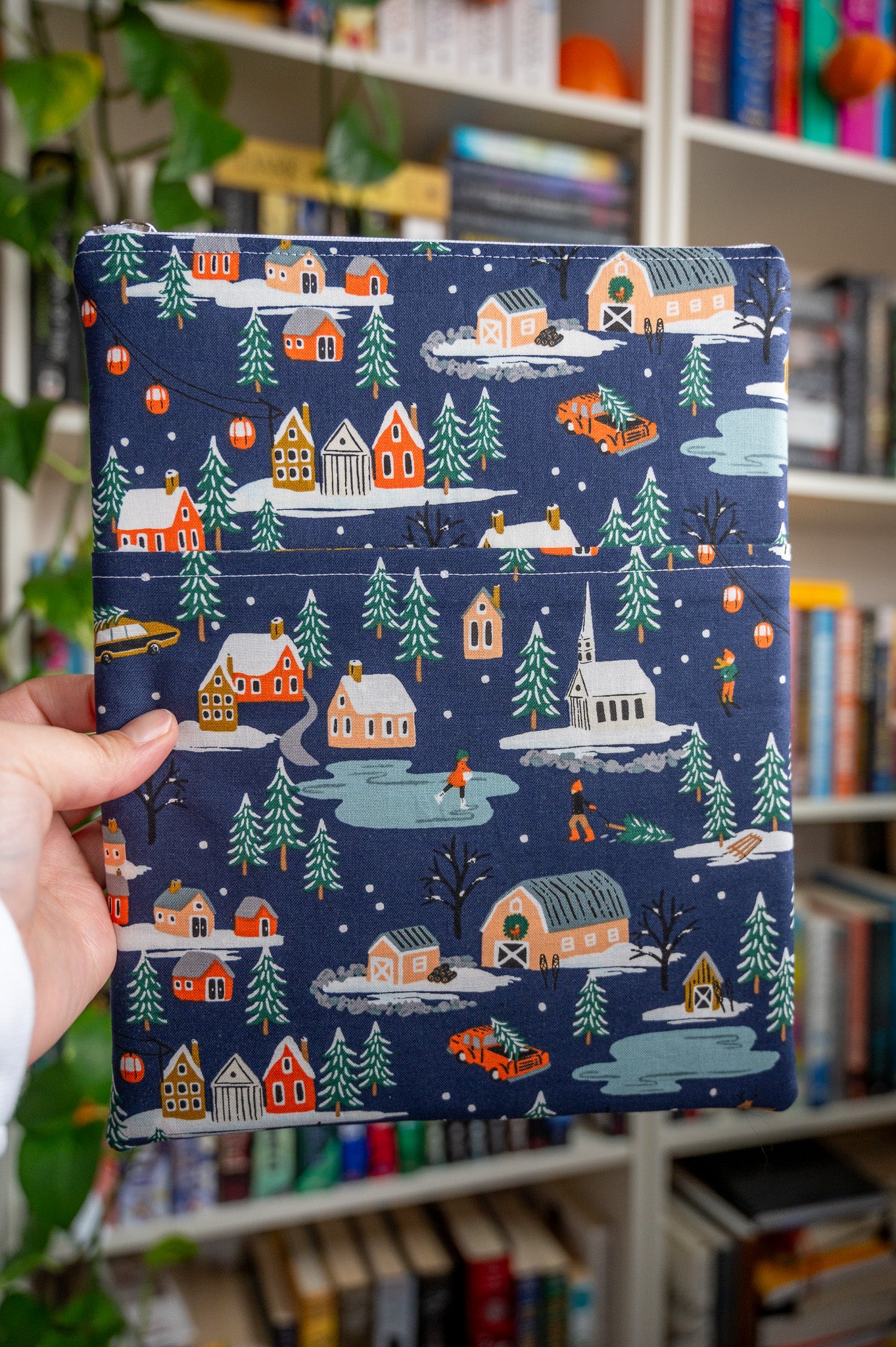 Dark Blue Winter Village Book Sleeve