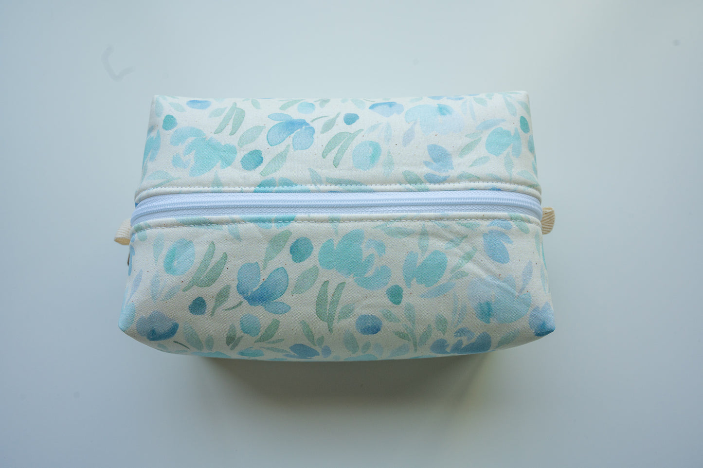 Blue and Green Floral Watercolor Boxy Zippered Makeup Pouch