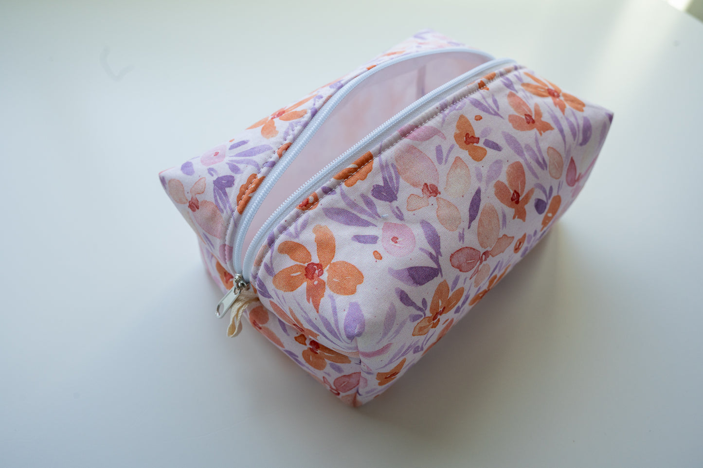 Purple Floral Watercolor Boxy Zippered Makeup Pouch