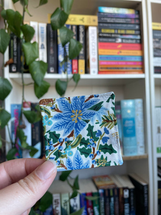 Blue Poinsettia Floral Corner Bookmark