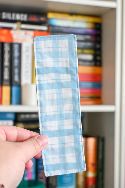 Glacier Blue Gingham Fabric Bookmark
