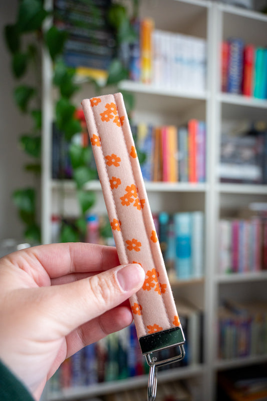 Small Orange Florals Wristlet Keychain