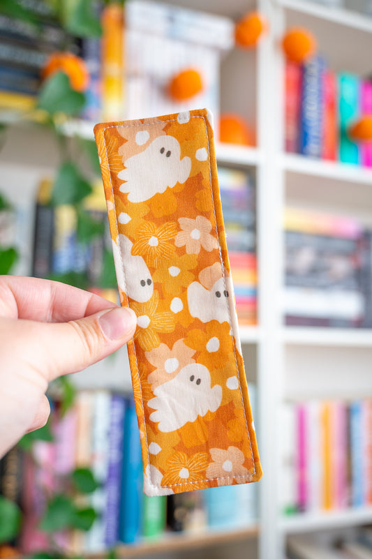 Orange Floral Ghosts Fabric Bookmark