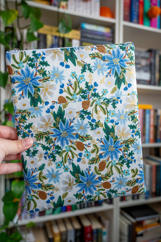 Blue Poinsettia Floral Book Sleeve