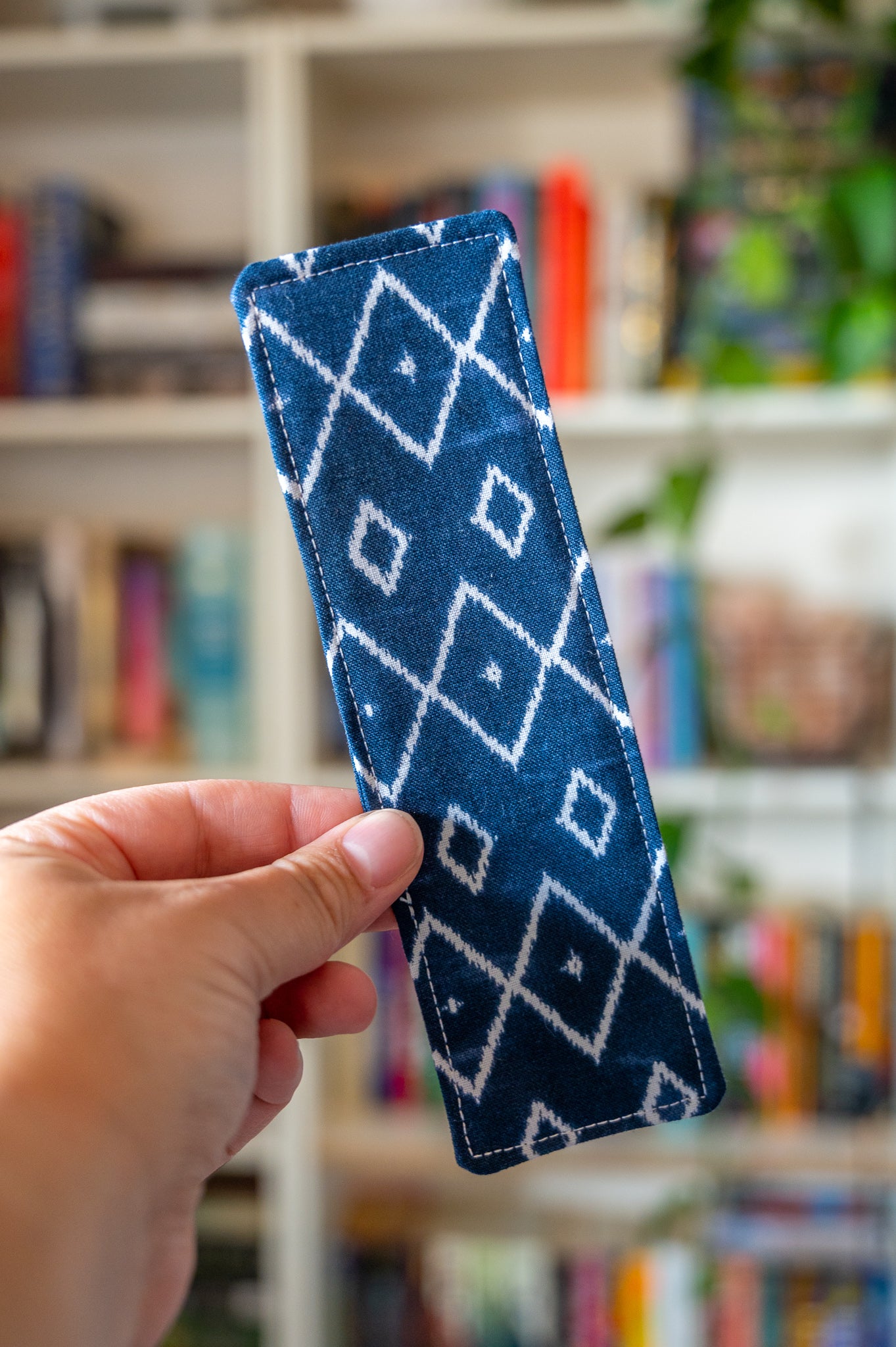 Blue Geometric Fabric Bookmark