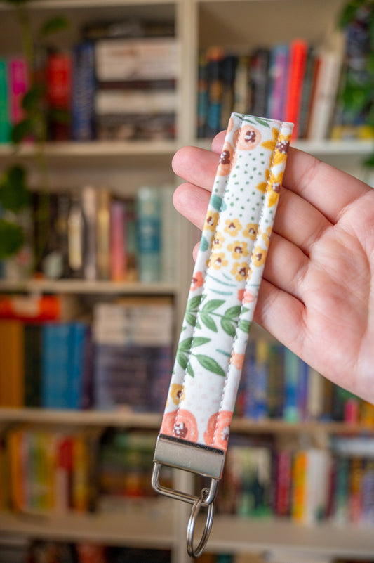 White Floral Wristlet Keychain