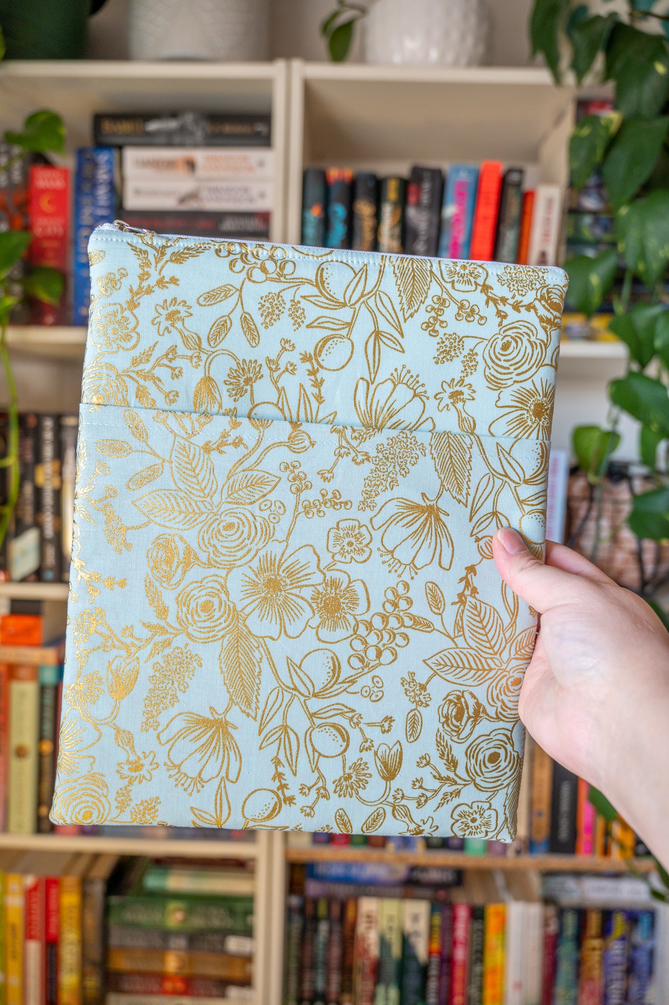 Mint and Golden Floral Book Sleeve (Metallic)