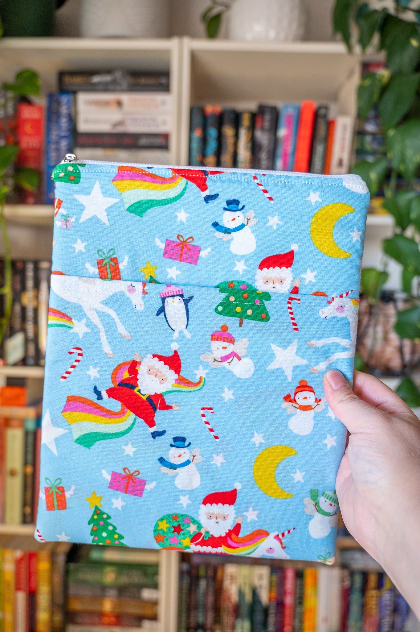 Santa on a Unicorn Book Sleeve