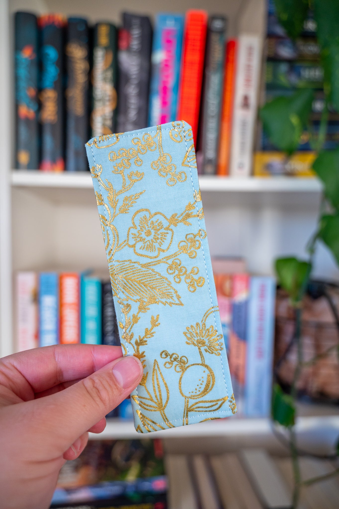 Mint and Golden Floral Fabric Bookmark