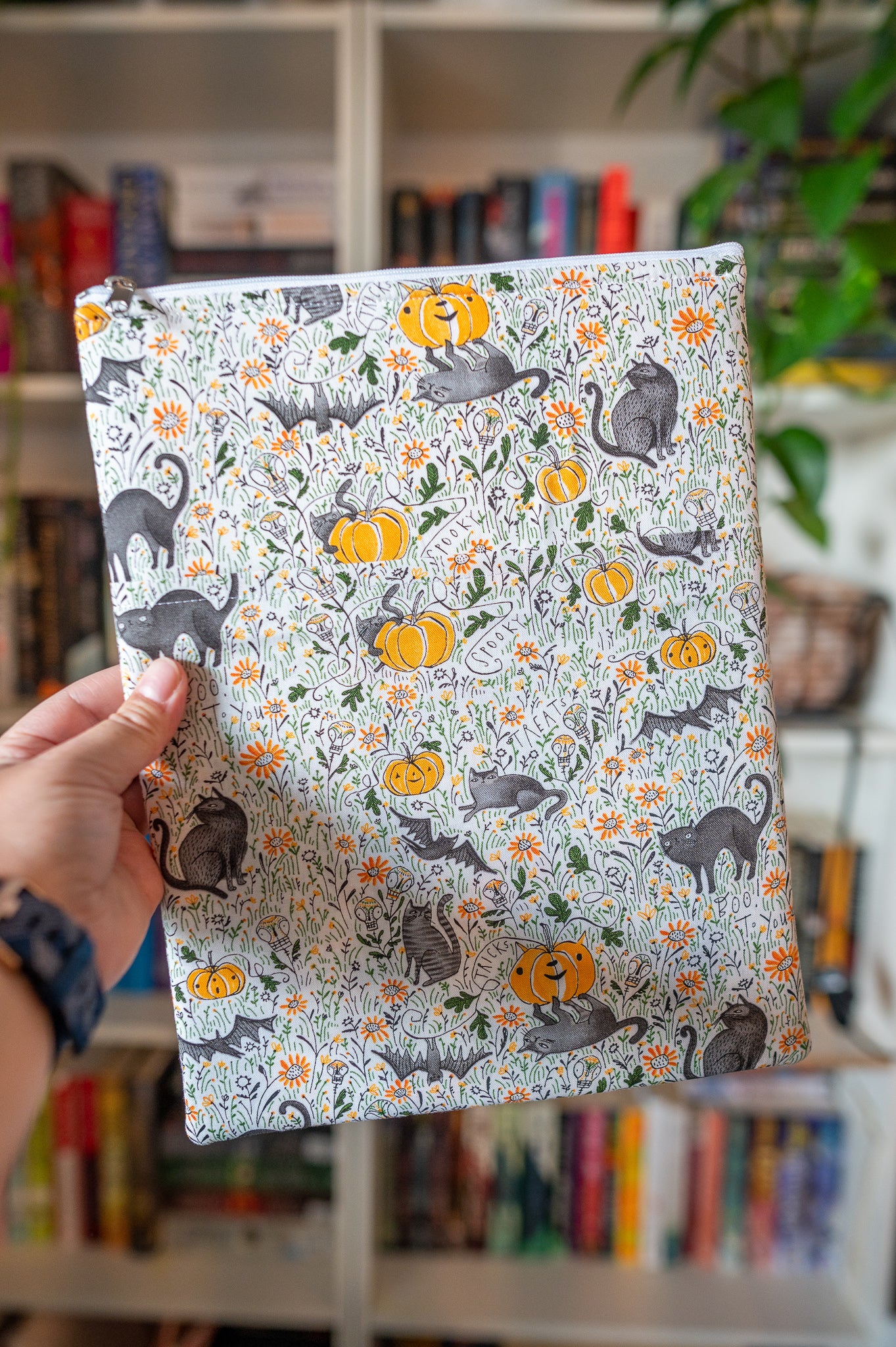 Floral Black Cats and Pumpkins Book Sleeve
