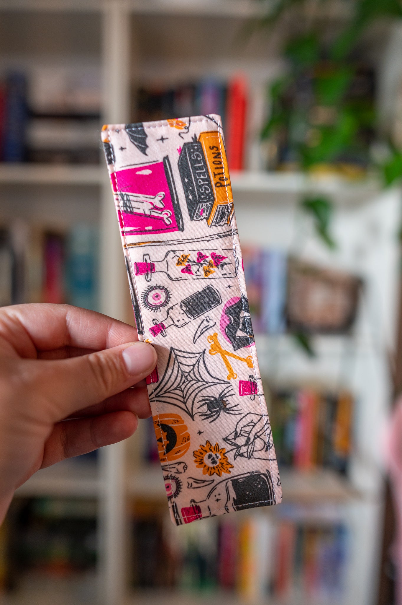 Pink Potions and Witchy Doodles Fabric Bookmark
