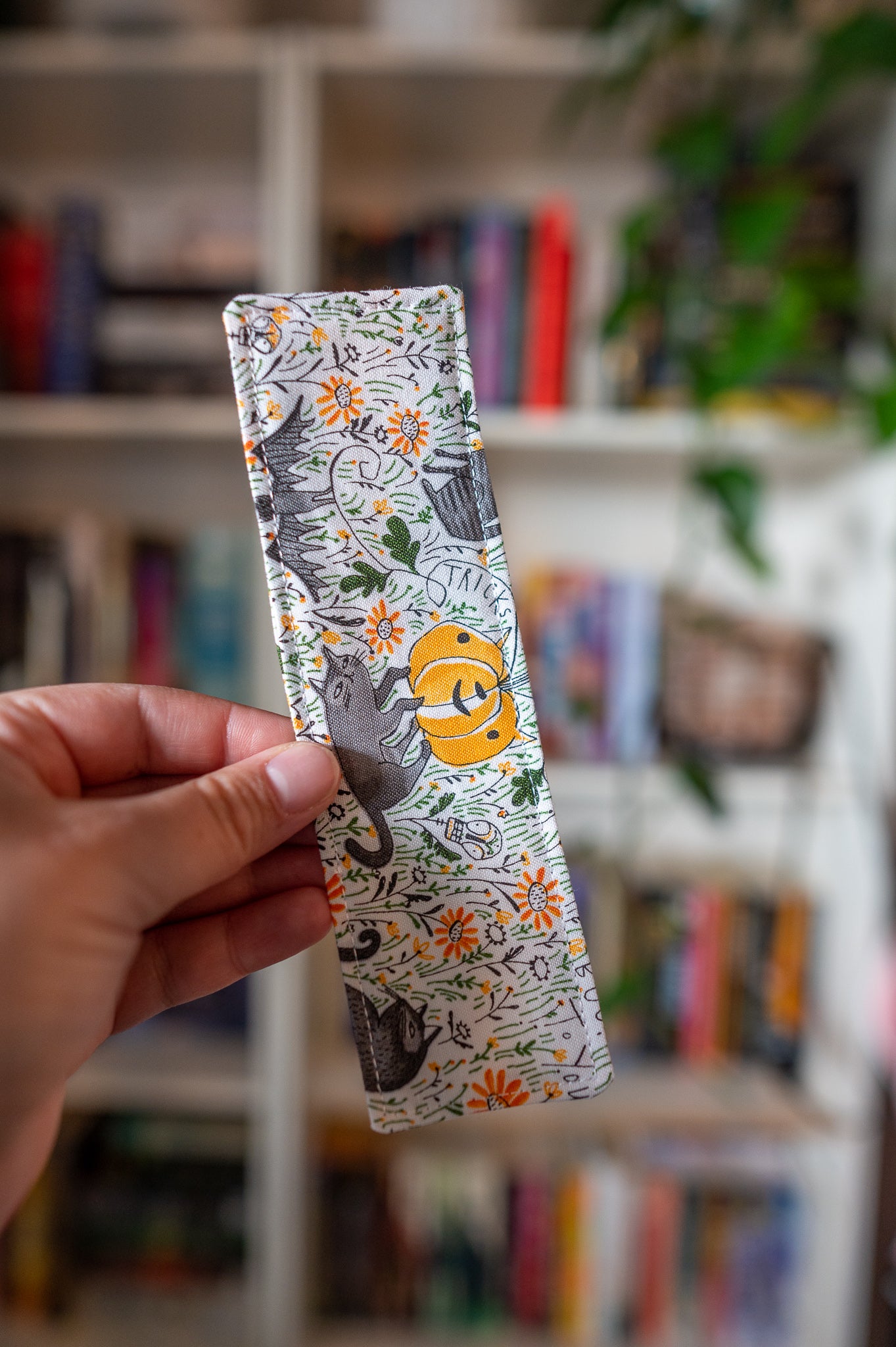 Floral Black Cats and Pumpkins Fabric Bookmark