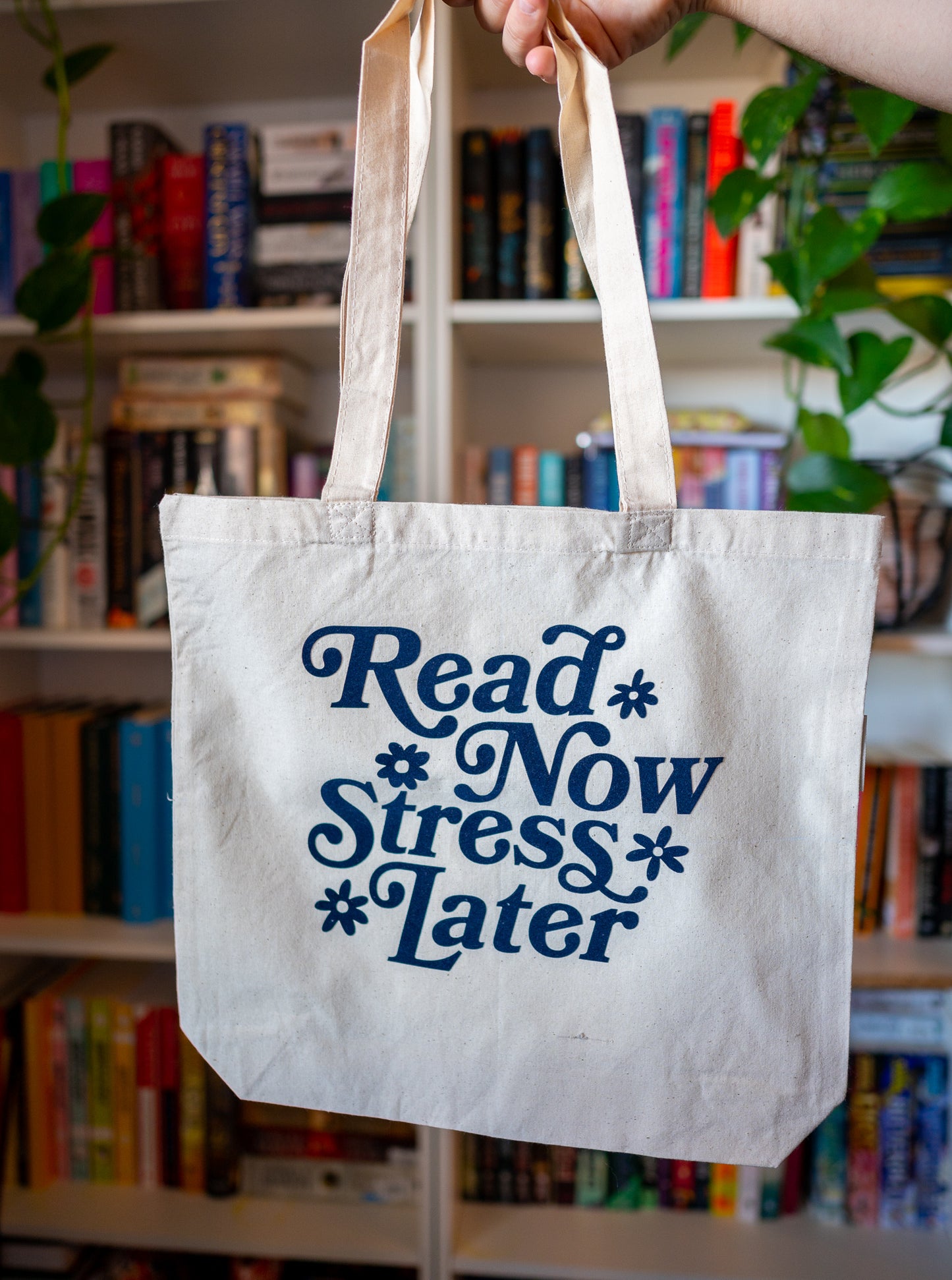 Read Now Stress Later Organic Cotton Canvas Gusset Tote Bag