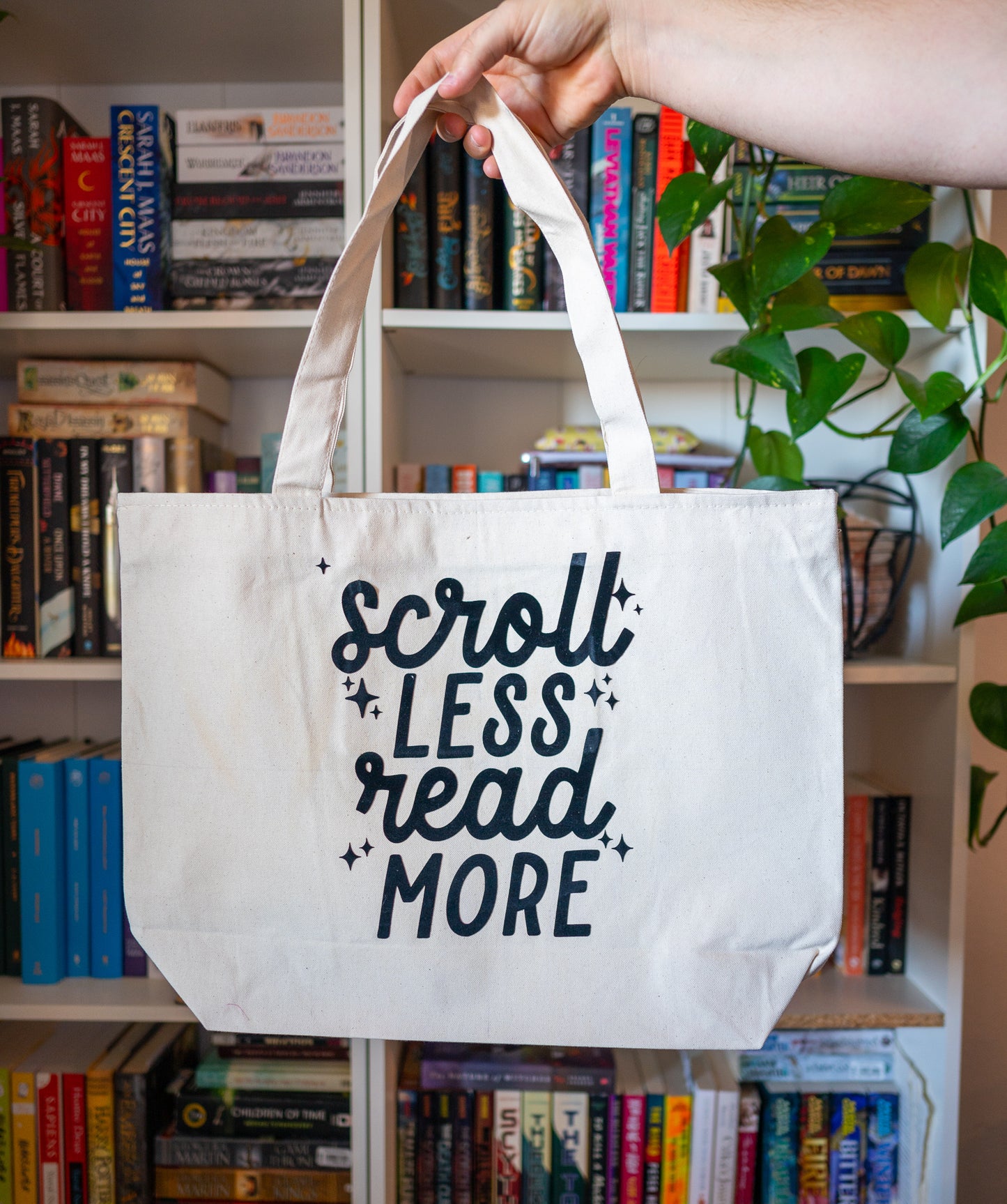 Scroll Less Read More Heavy Canvas Zipper Tote Bag / Zippered Pocket