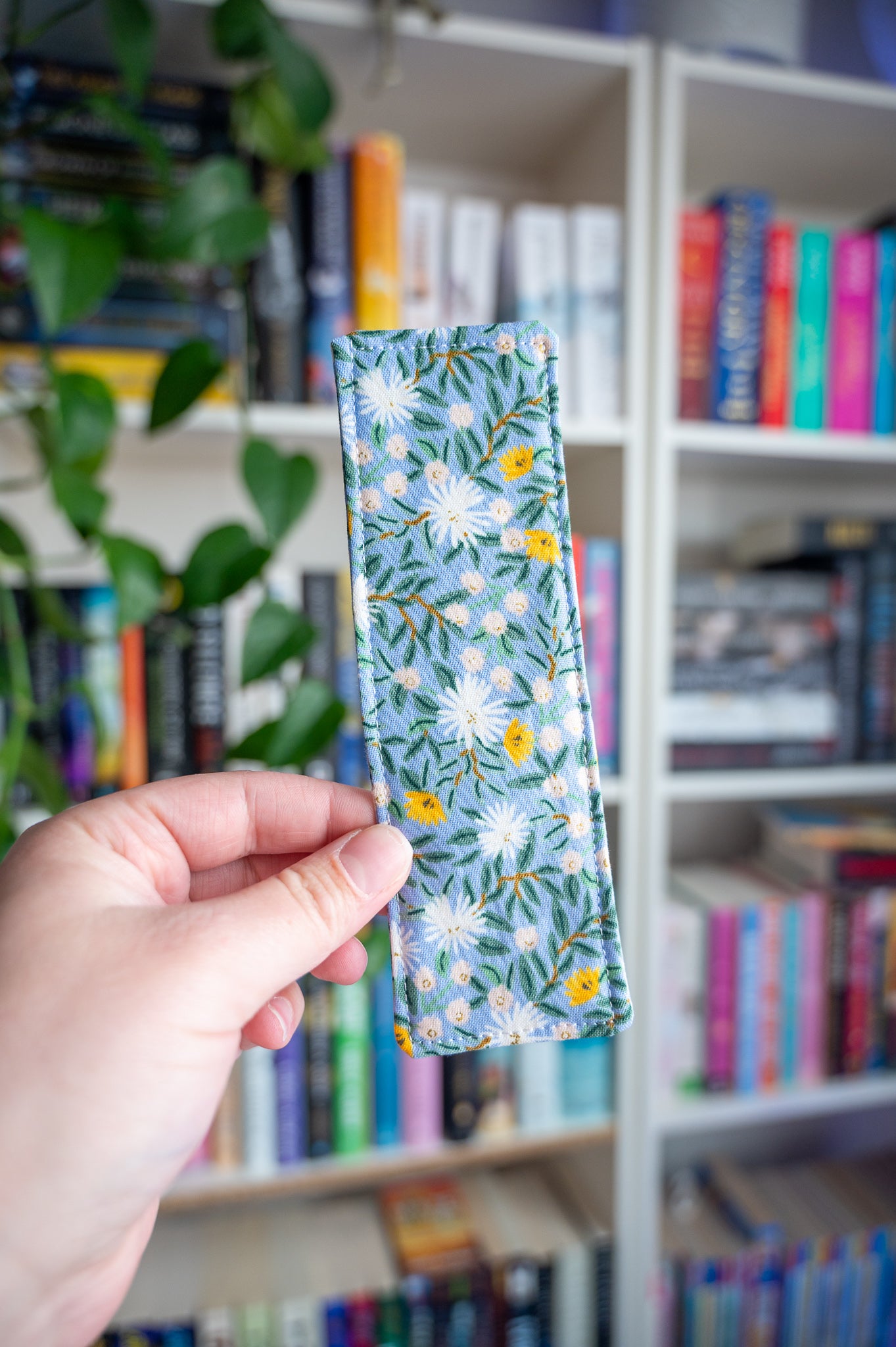 Daisy Fields in Blue Fabric Bookmark