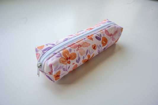 Purple Floral Watercolor Boxy Pencil Pouch
