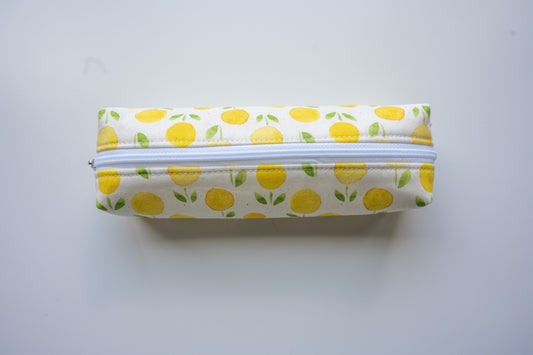 Lemon Floral Watercolor Boxy Pencil Pouch