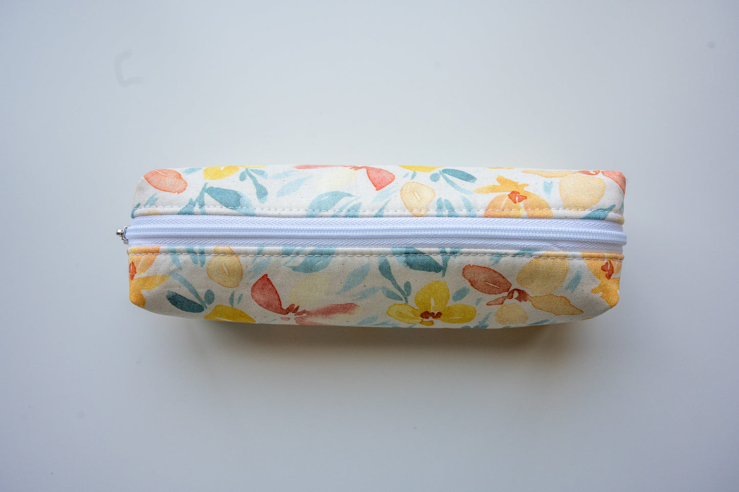 Yellow and Blue Floral Watercolor Boxy Pencil Pouch