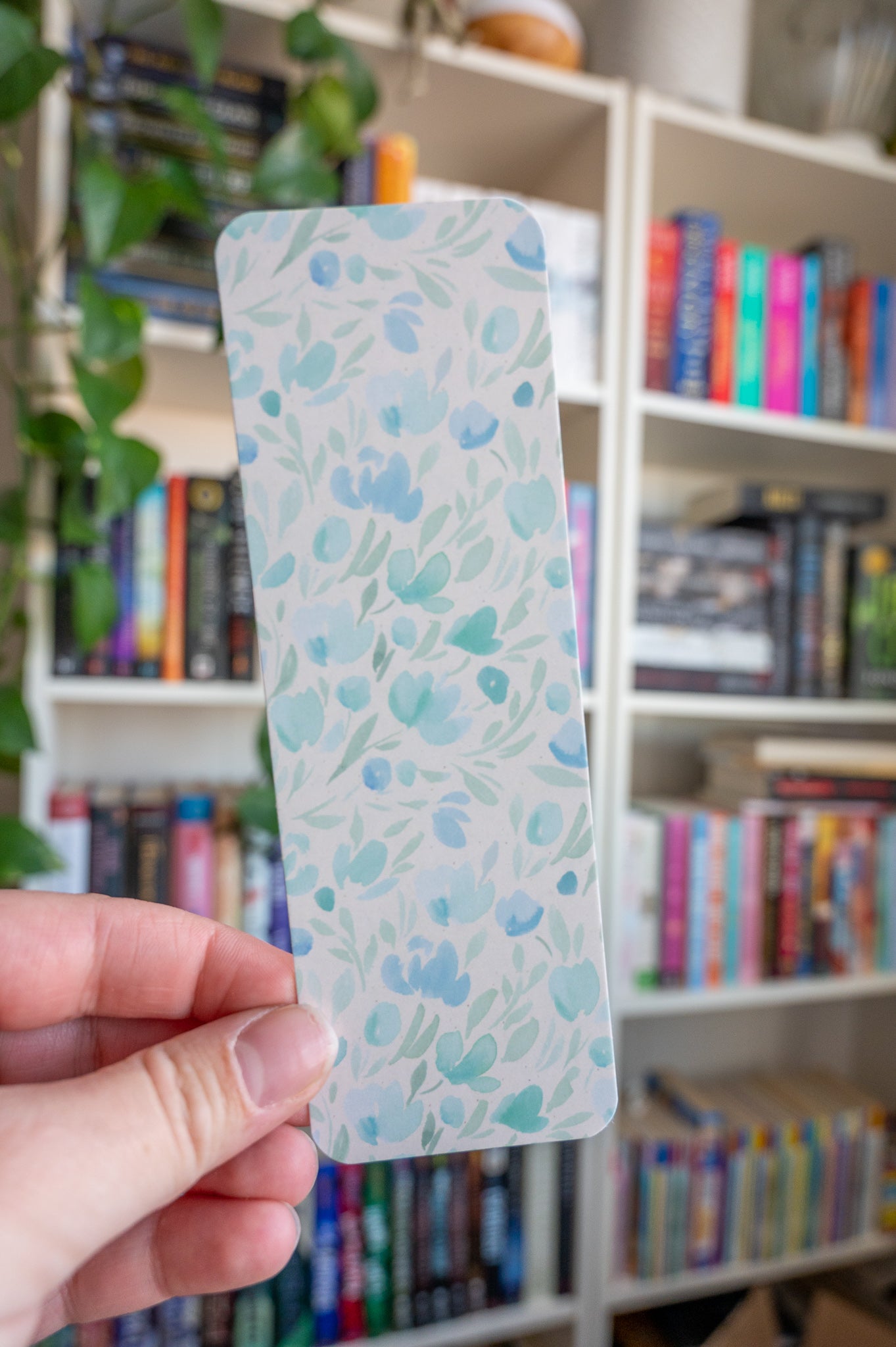 Blue and Green Floral Watercolor Bookmark