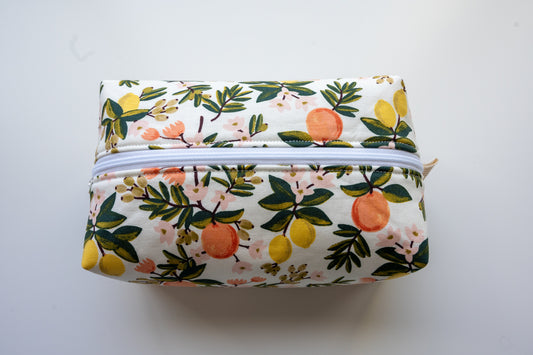 Citrus Florals Boxy Zippered Makeup Pouch