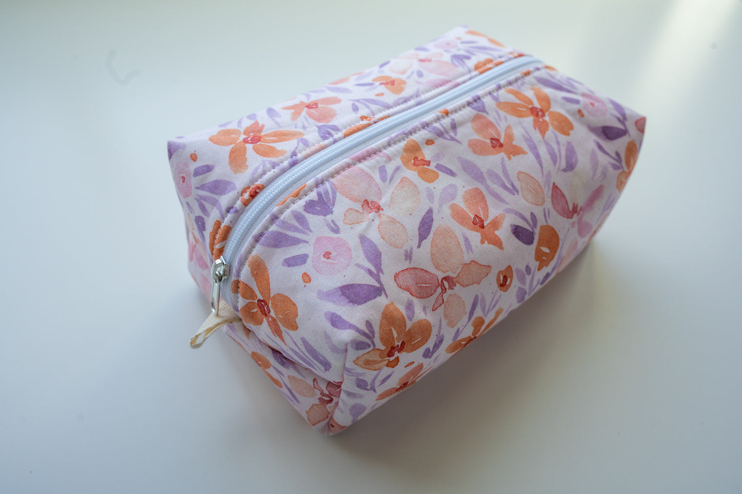 Purple Floral Watercolor Boxy Zippered Makeup Pouch