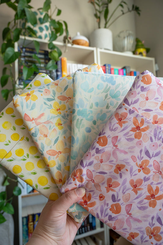 Purple Floral Watercolor Book Sleeve With Zipper