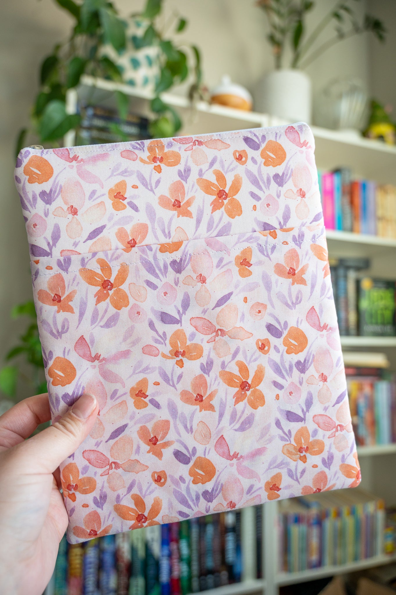 Purple Floral Watercolor Book Sleeve With Zipper