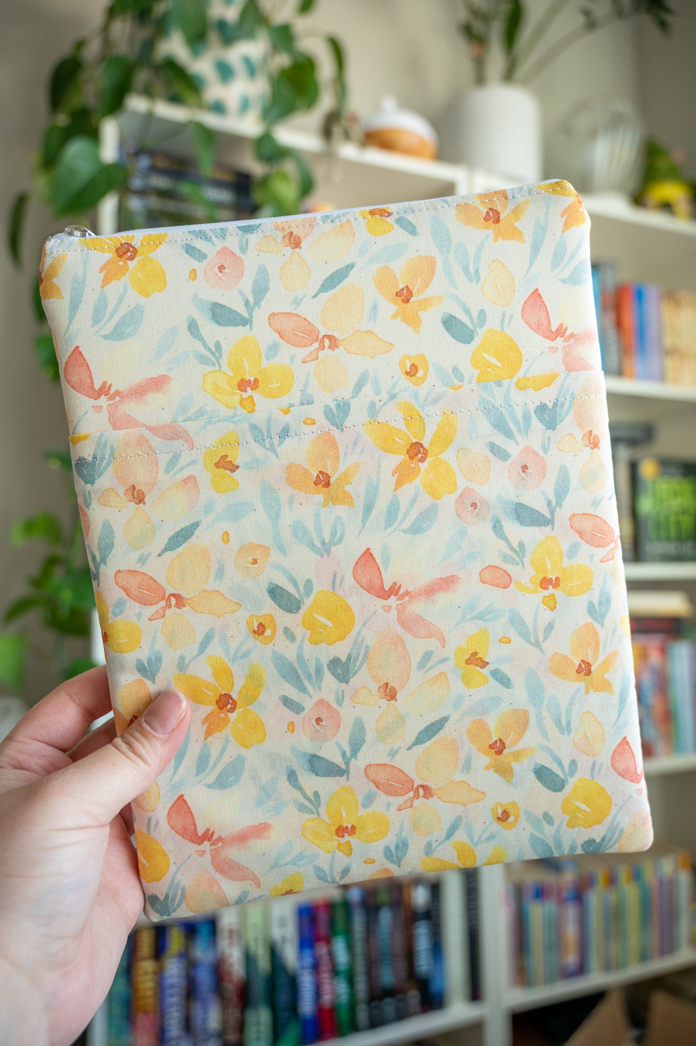 Yellow and Blue Floral Watercolor Book Sleeve With Zipper