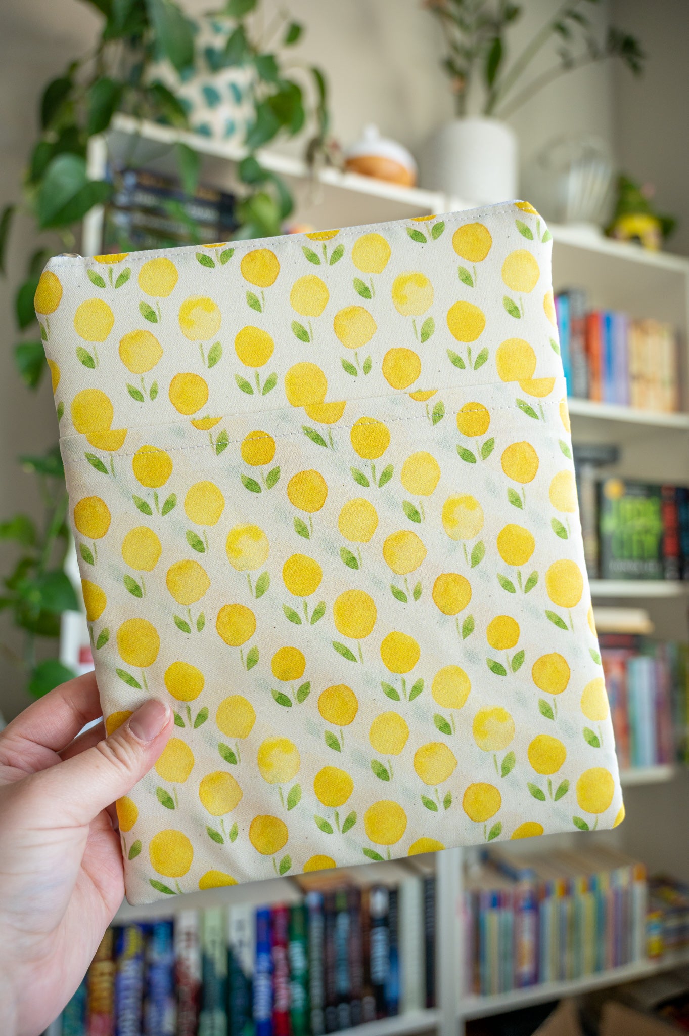 Lemon Floral Watercolor Book Sleeve With Zipper
