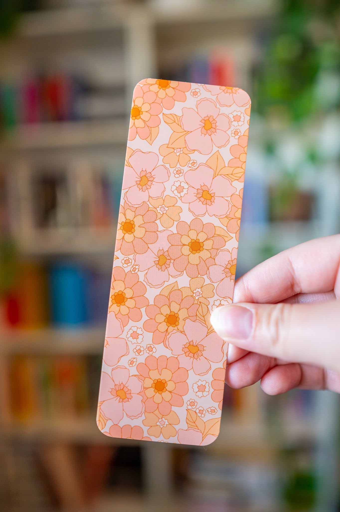 Orange and Pink Retro Floral Bookmark